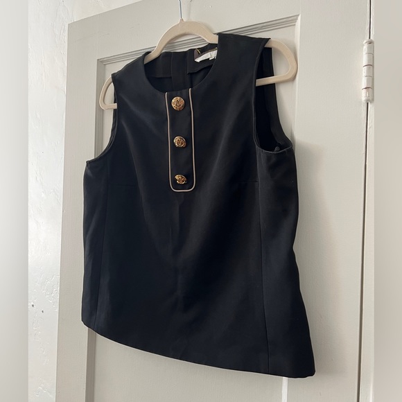 Authentic Vintage Louis Vuitton LV black blouse top tank gold buttons mod 60s - Picture 3 of 14